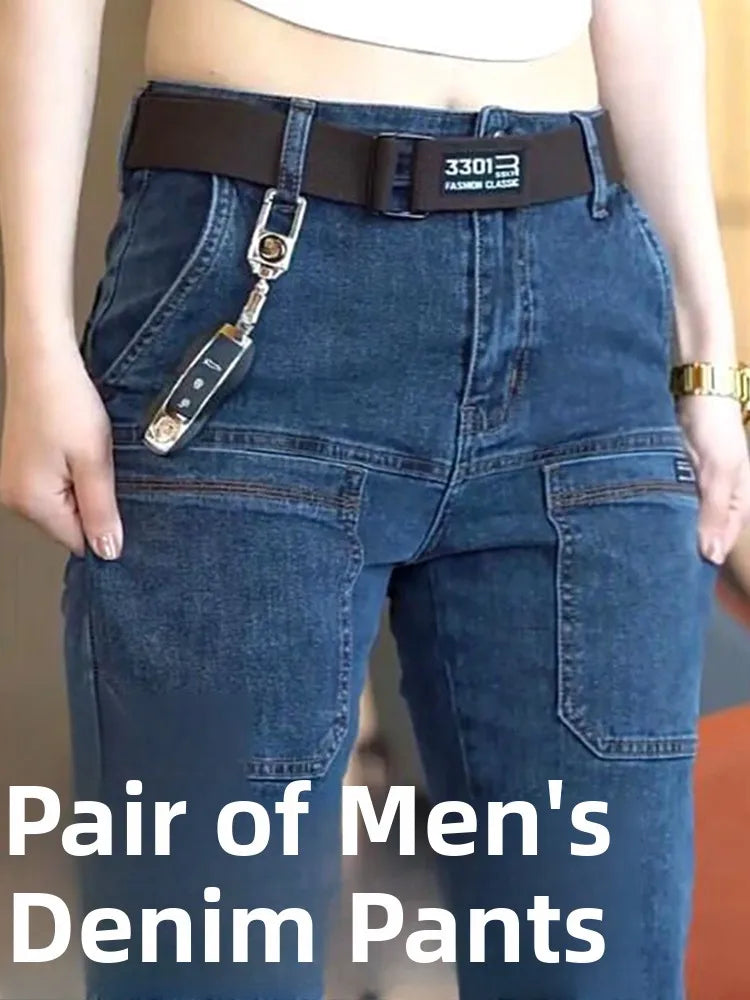 Men's Slim Fit Straight Leg Denim Jeans Flame Retardant Stretch Autumn Thin Faionable Long Pants Casual Wear Youth Sle