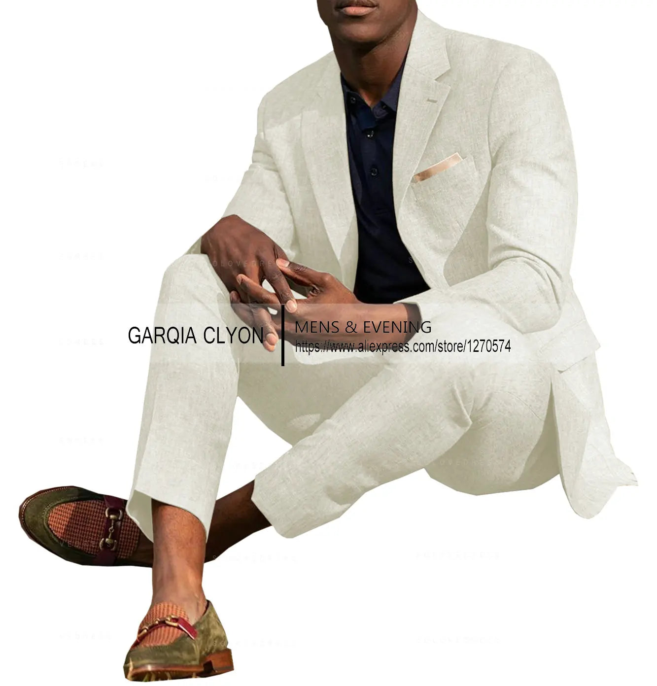 Linen Men's Suits 2 Pieces Summer Casual Notch Lapel Single Breasted Men's Wedding Suits(Blazer+Pants)