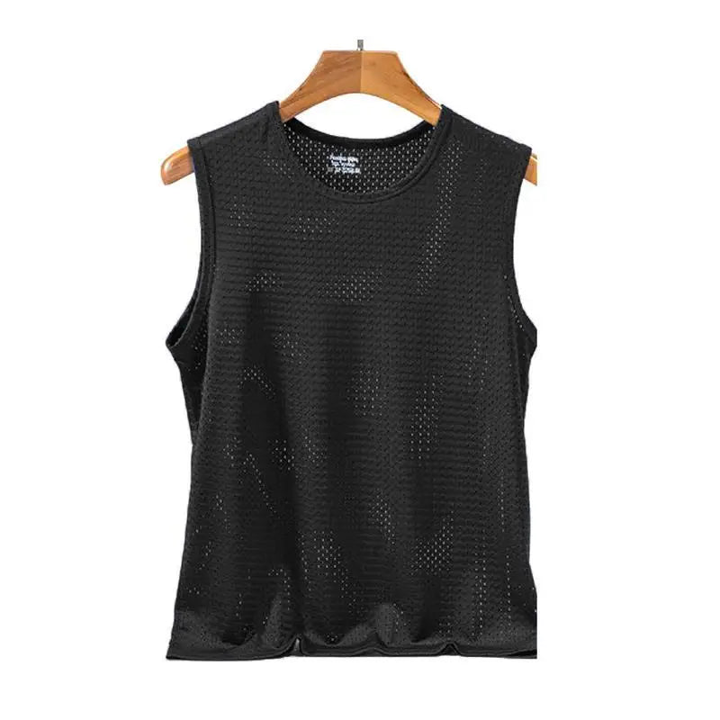 Men Ice Silk Tank Tops Thin Breathable Sport T Shirts Sleeveless Mesh Hole Vest Summer Quick-Drying Bodybuilding Fitness Vest