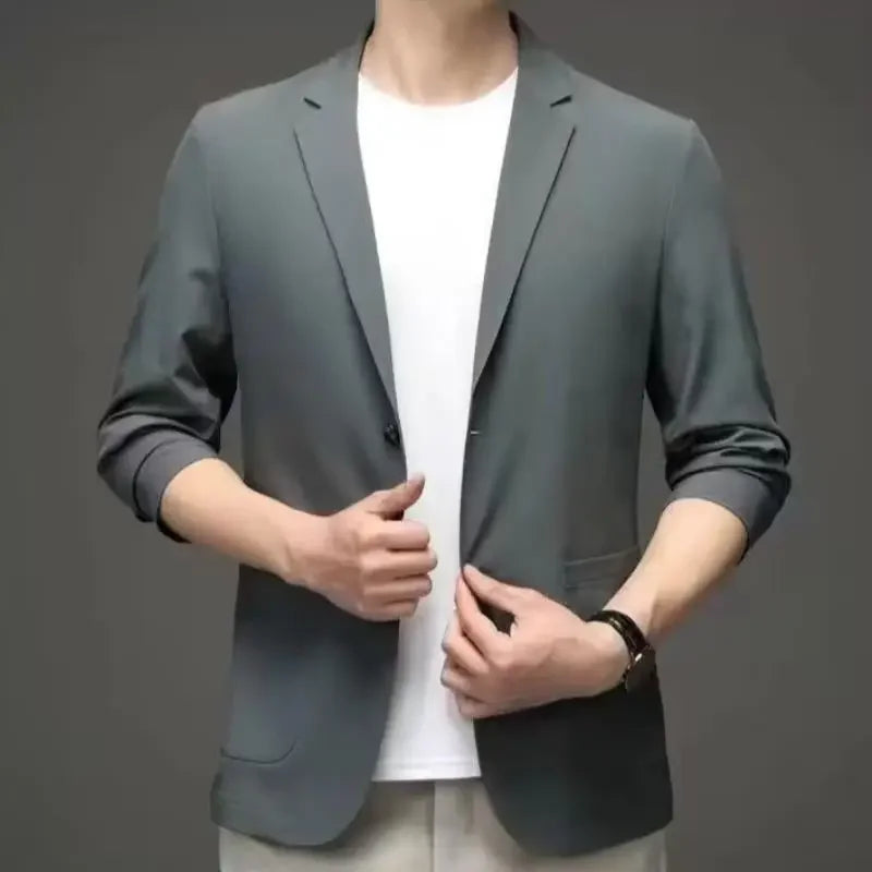Summer Ice Silk Western-style Men's Suit Ultra-thin Casual Sun Protection Clothes Lightweight Spring Autumn Single-piece Jacket