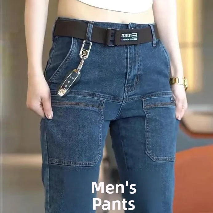 Men's Slim Fit Straight Leg Denim Jeans Flame Retardant Stretch Autumn Thin Faionable Long Pants Casual Wear Youth Sle