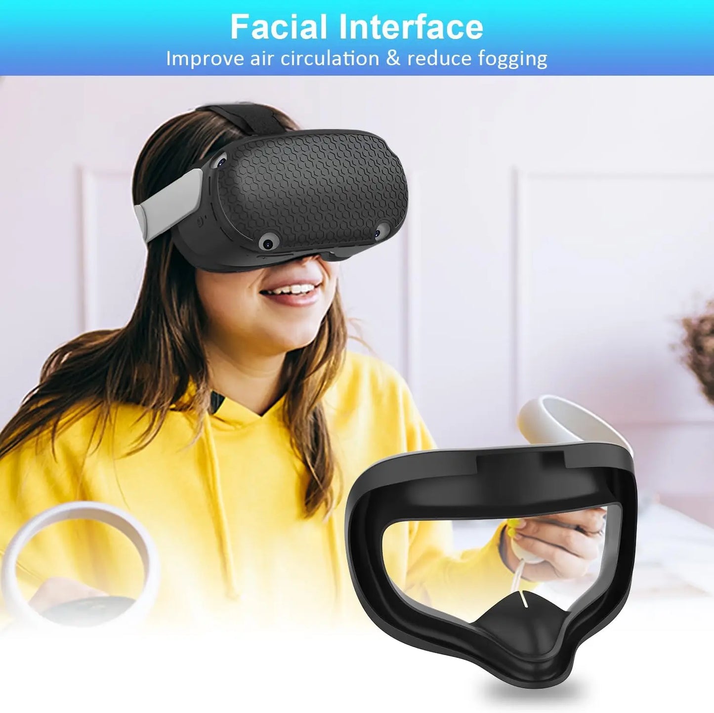 Facial Interface & Face Cover Pad for Oculus Quest 2, Sweat-Proof PU Foam Cushion - VR Accessories for Meta Quest 2