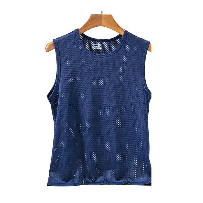 Men Ice Silk Tank Tops Thin Breathable Sport T Shirts Sleeveless Mesh Hole Vest Summer Quick-Drying Bodybuilding Fitness Vest