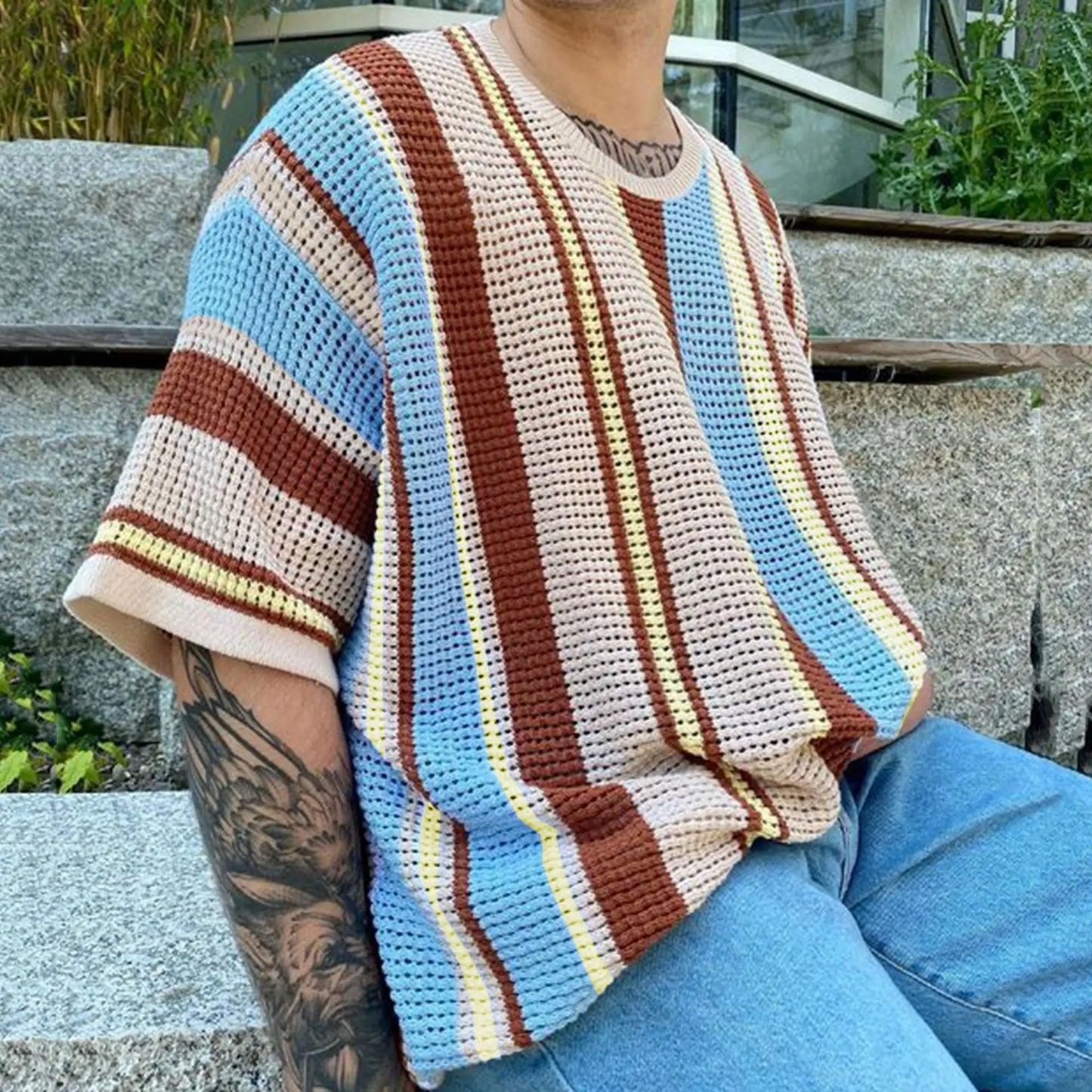 Men's Summer Luxury Fashion New Men's Knitwear Pullover Round Neck Short Sleeve Thin Breathable Knitted T-shirt Top