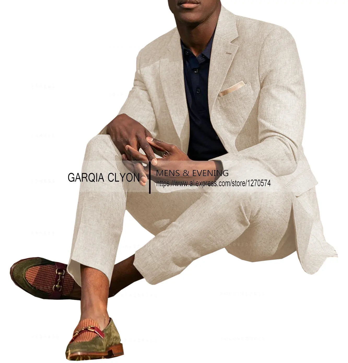 Linen Men's Suits 2 Pieces Summer Casual Notch Lapel Single Breasted Men's Wedding Suits(Blazer+Pants)