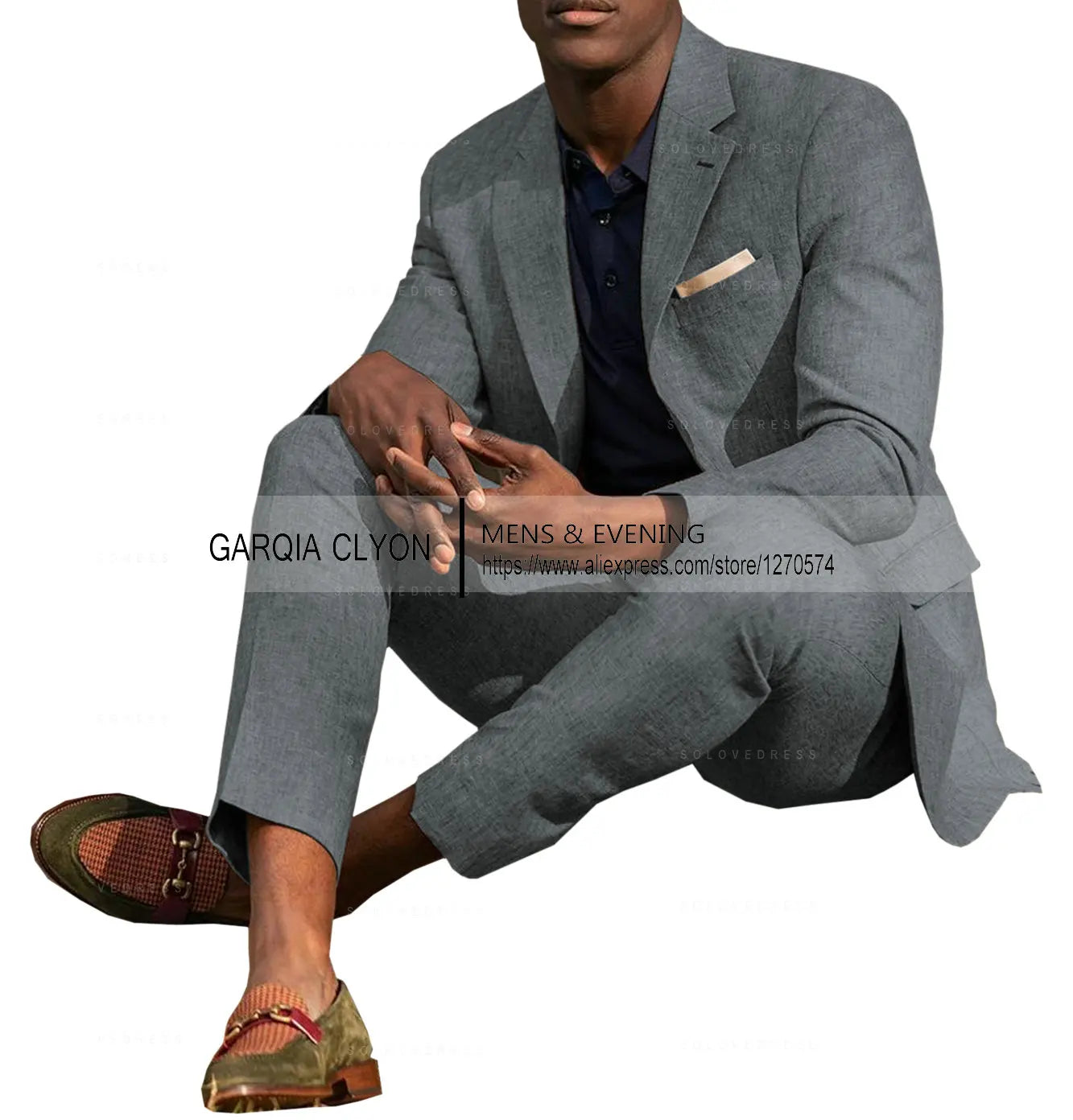 Linen Men's Suits 2 Pieces Summer Casual Notch Lapel Single Breasted Men's Wedding Suits(Blazer+Pants)