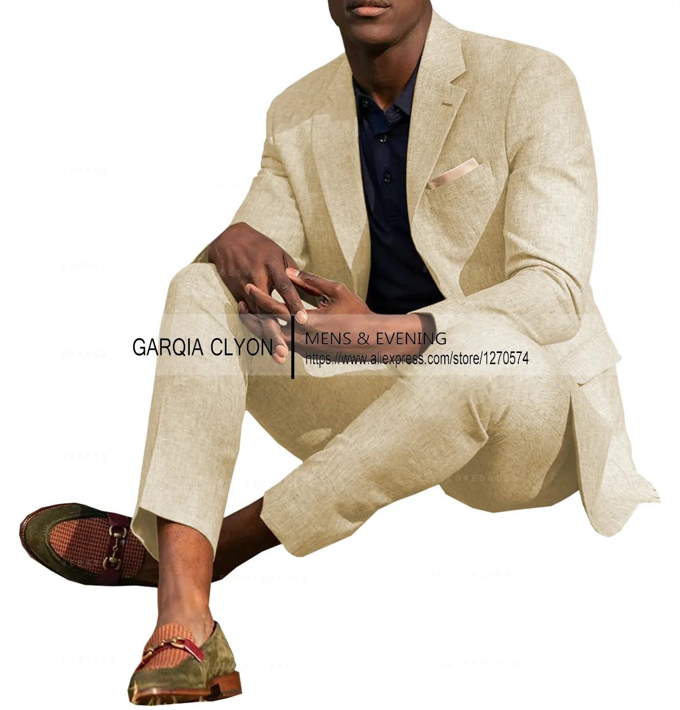 Linen Men's Suits 2 Pieces Summer Casual Notch Lapel Single Breasted Men's Wedding Suits(Blazer+Pants)