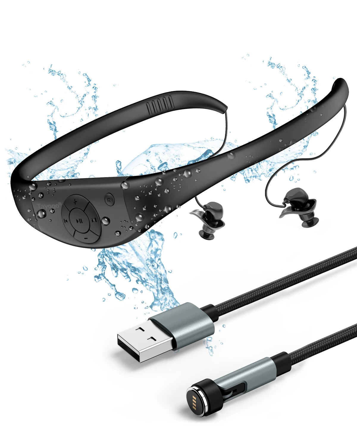Tayogo Waterproof Mp3 Player for Swimming, IPX8 8GB Swimming Headset, Silicone Coated Waterproof Music Player, 20H Playing time