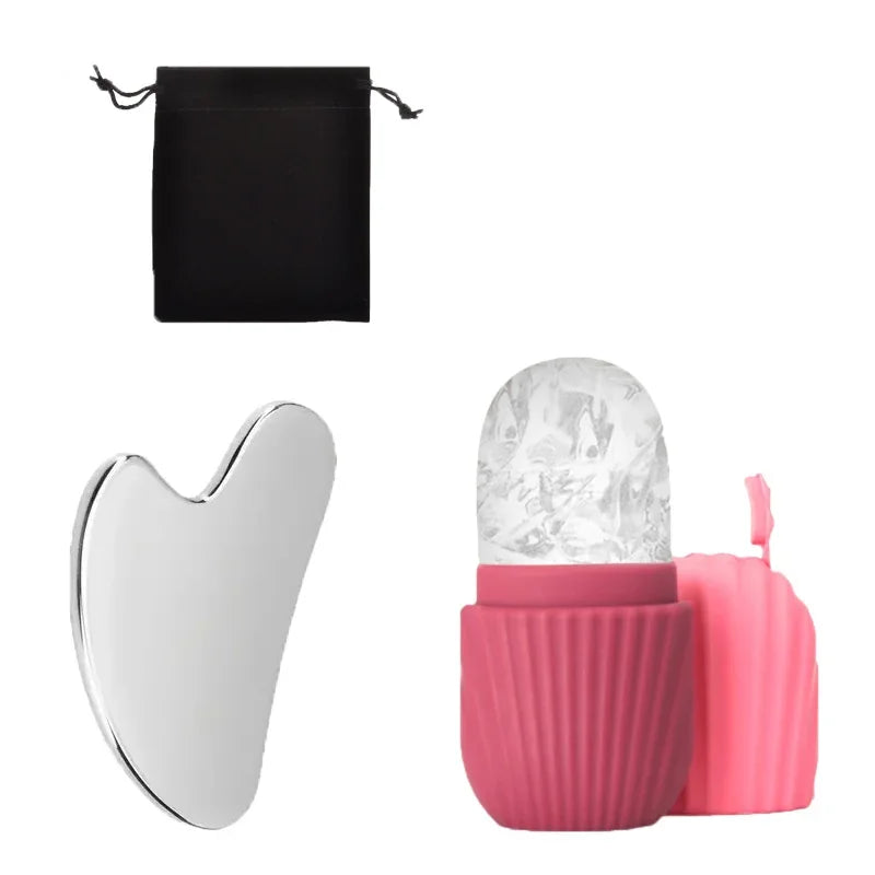 1/3PCS Ice Face Roller Stainless Steel Gua Sha Board Set Facial Massager Face Massage Roller Face Lifting Beauty Skin Care Tools