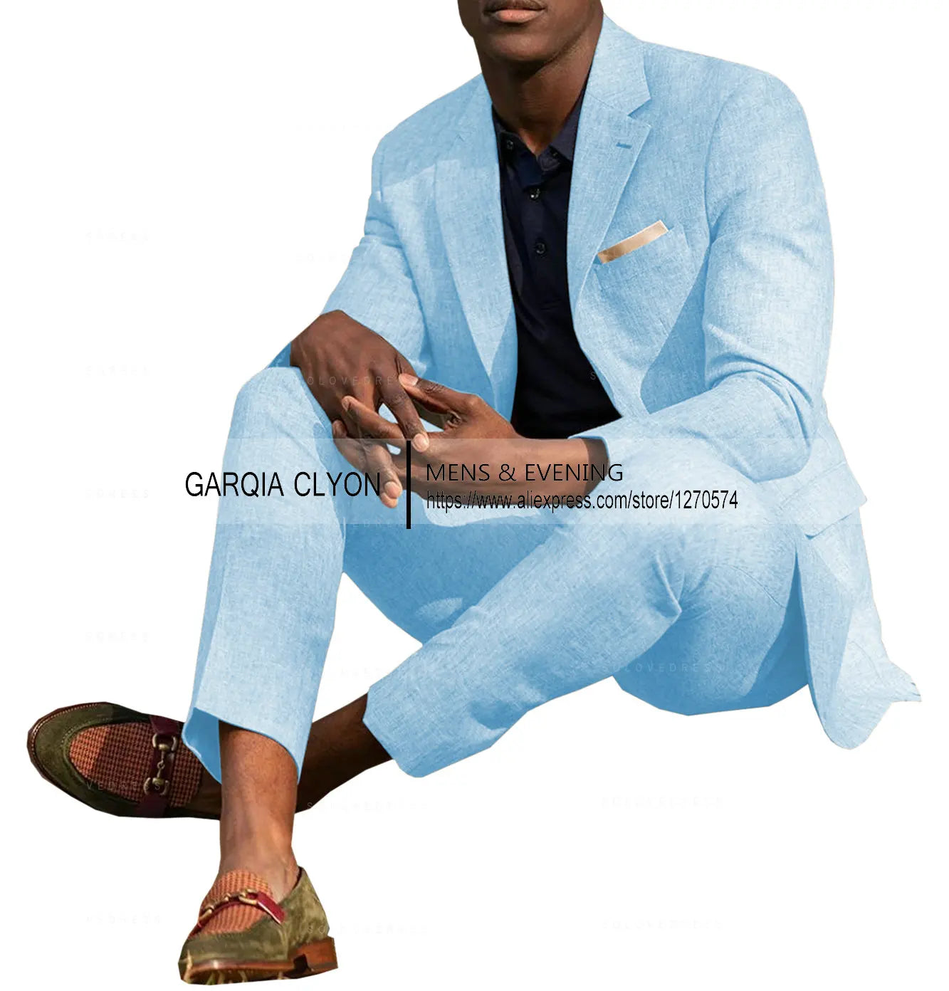 Linen Men's Suits 2 Pieces Summer Casual Notch Lapel Single Breasted Men's Wedding Suits(Blazer+Pants)
