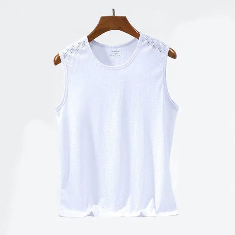 Men Ice Silk Tank Tops Thin Breathable Sport T Shirts Sleeveless Mesh Hole Vest Summer Quick-Drying Bodybuilding Fitness Vest