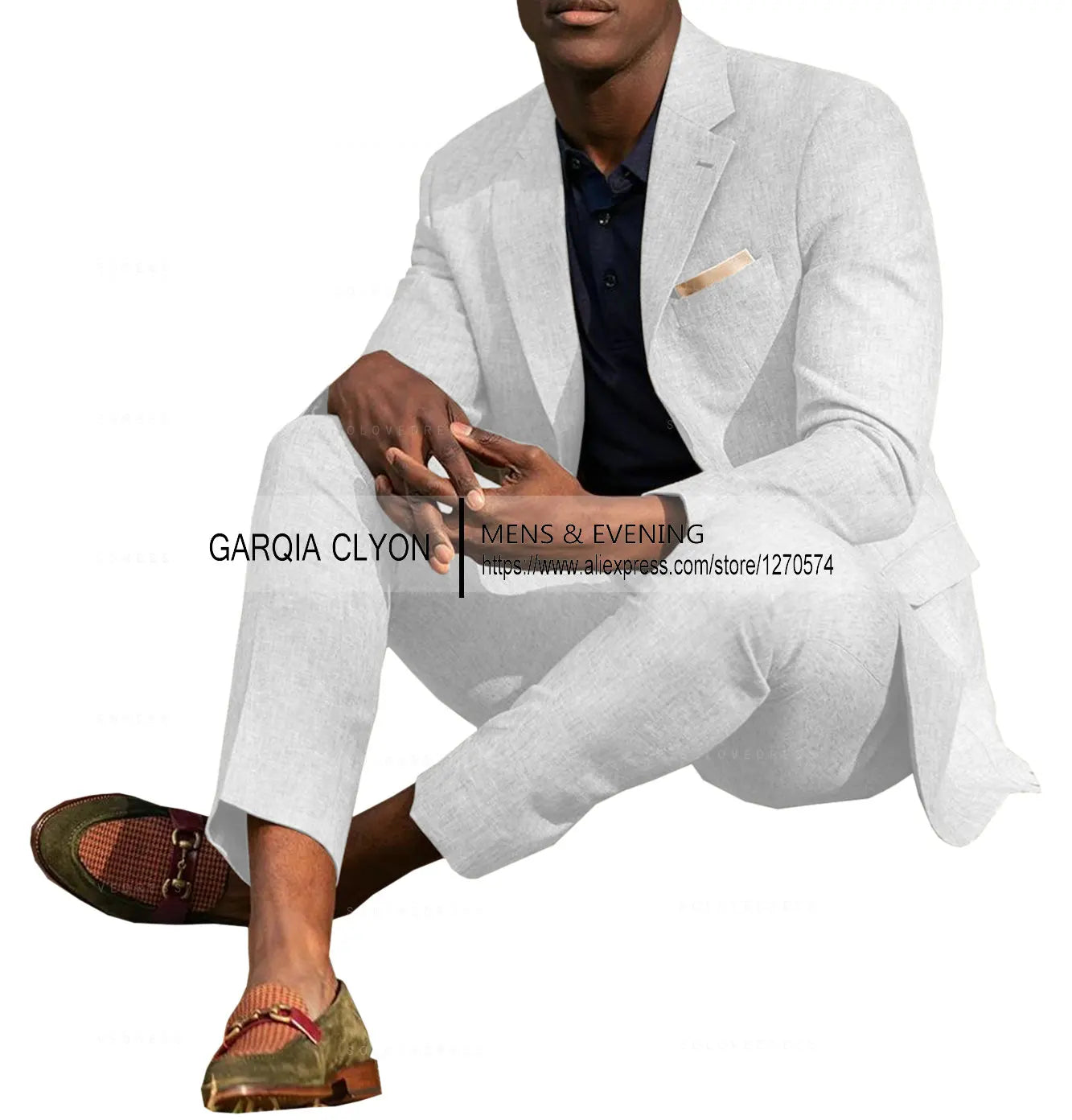 Linen Men's Suits 2 Pieces Summer Casual Notch Lapel Single Breasted Men's Wedding Suits（Blazer+Pants）