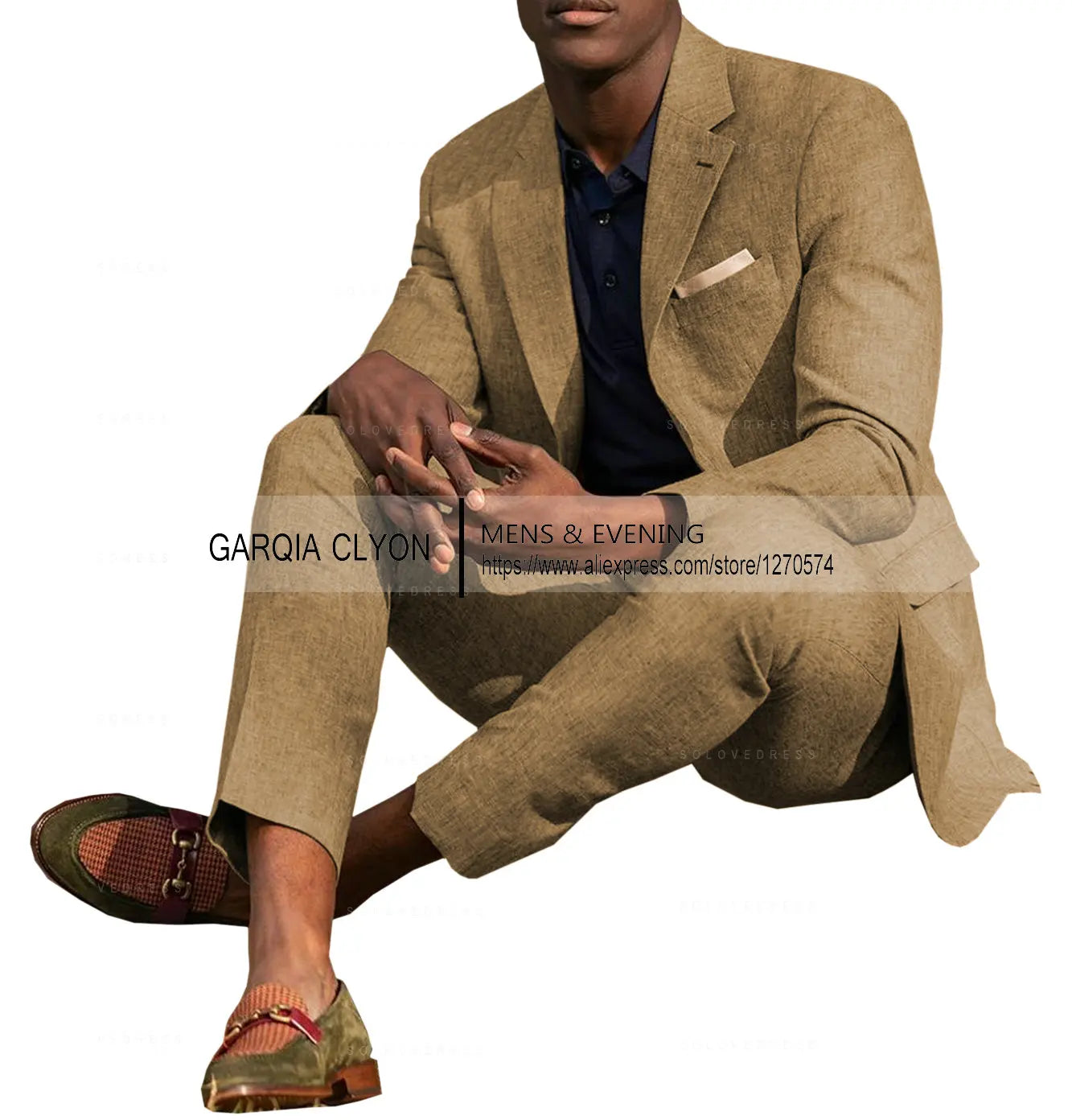 Linen Men's Suits 2 Pieces Summer Casual Notch Lapel Single Breasted Men's Wedding Suits（Blazer+Pants）