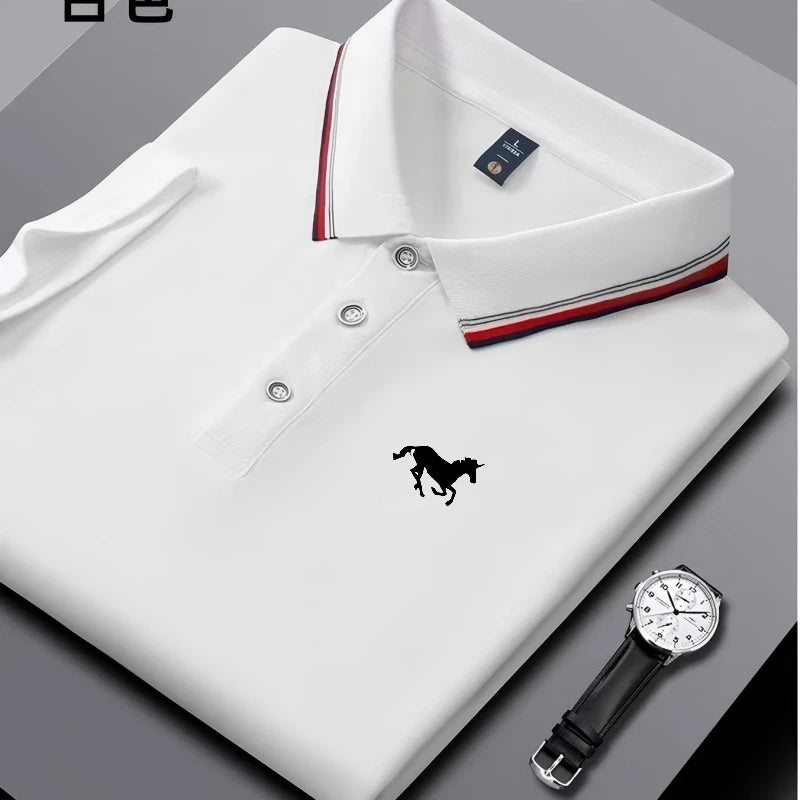 New Embroidered Men's Short Sleeved Polo Shirt, Breathable and Comfortable Elastic Top, New Product, Casual Business Style