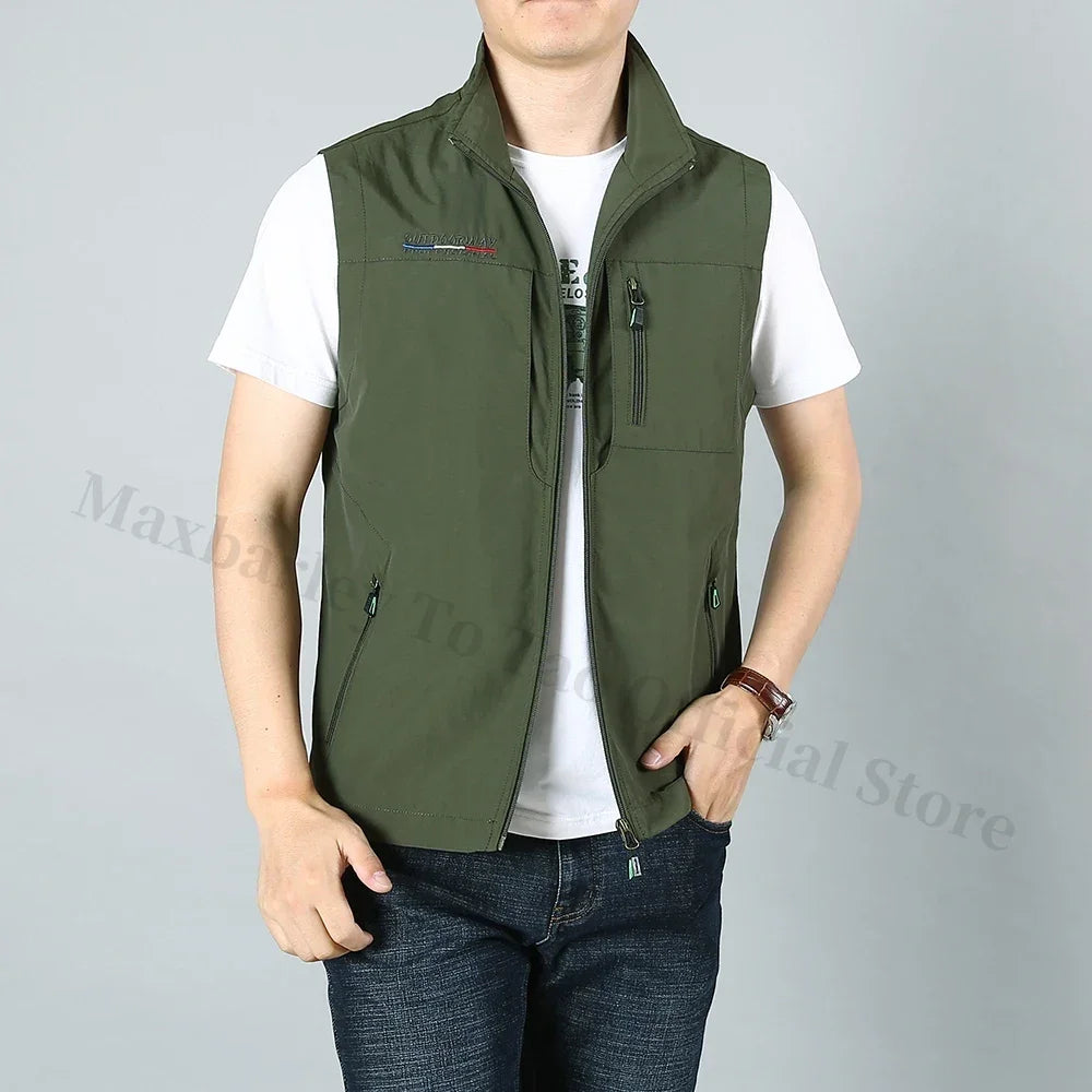 Men's Waistcoat  Jackets Outdoor Fishing Vest 2024 Summer Solid Color Stand Collar  Climbing Hiking Work Sleeveless With Pocket