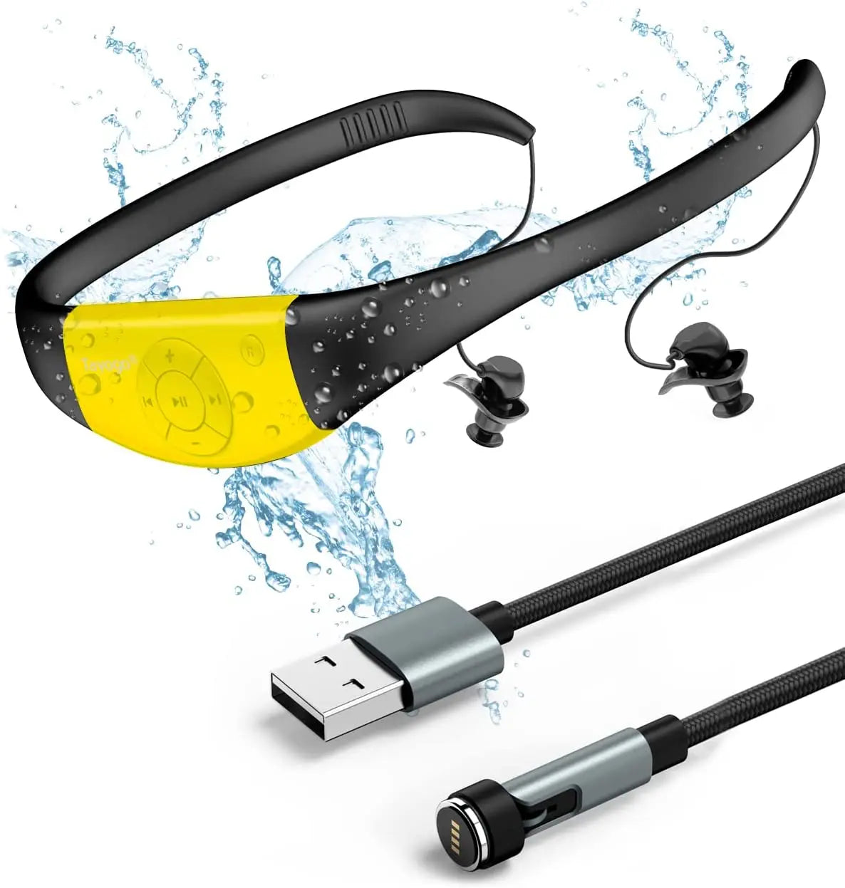 Tayogo Waterproof Mp3 Player for Swimming, IPX8 8GB Swimming Headset, Silicone Coated Waterproof Music Player, 20H Playing time