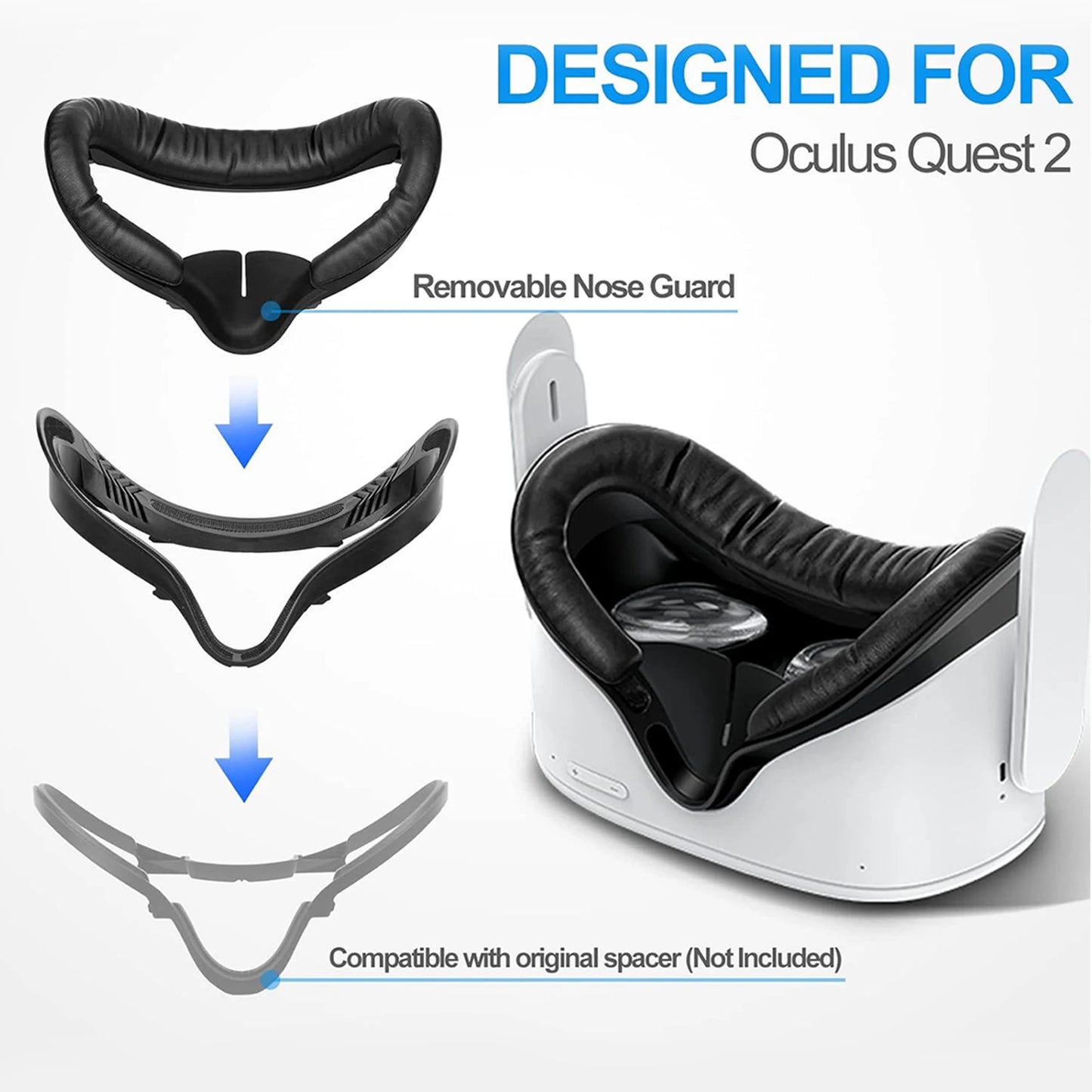 Facial Interface & Face Cover Pad for Oculus Quest 2, Sweat-Proof PU Foam Cushion - VR Accessories for Meta Quest 2