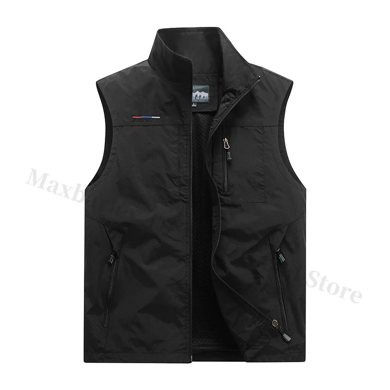 Men's Waistcoat  Jackets Outdoor Fishing Vest 2024 Summer Solid Color Stand Collar  Climbing Hiking Work Sleeveless With Pocket