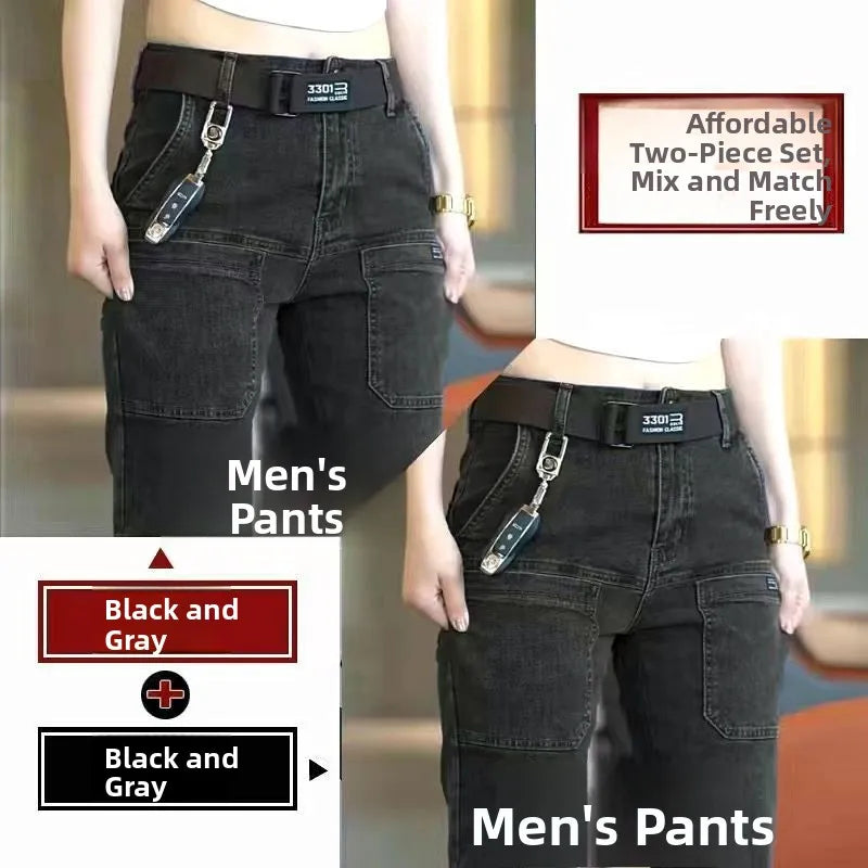 Men's Slim Fit Straight Leg Denim Jeans Flame Retardant Stretch Autumn Thin Faionable Long Pants Casual Wear Youth Sle