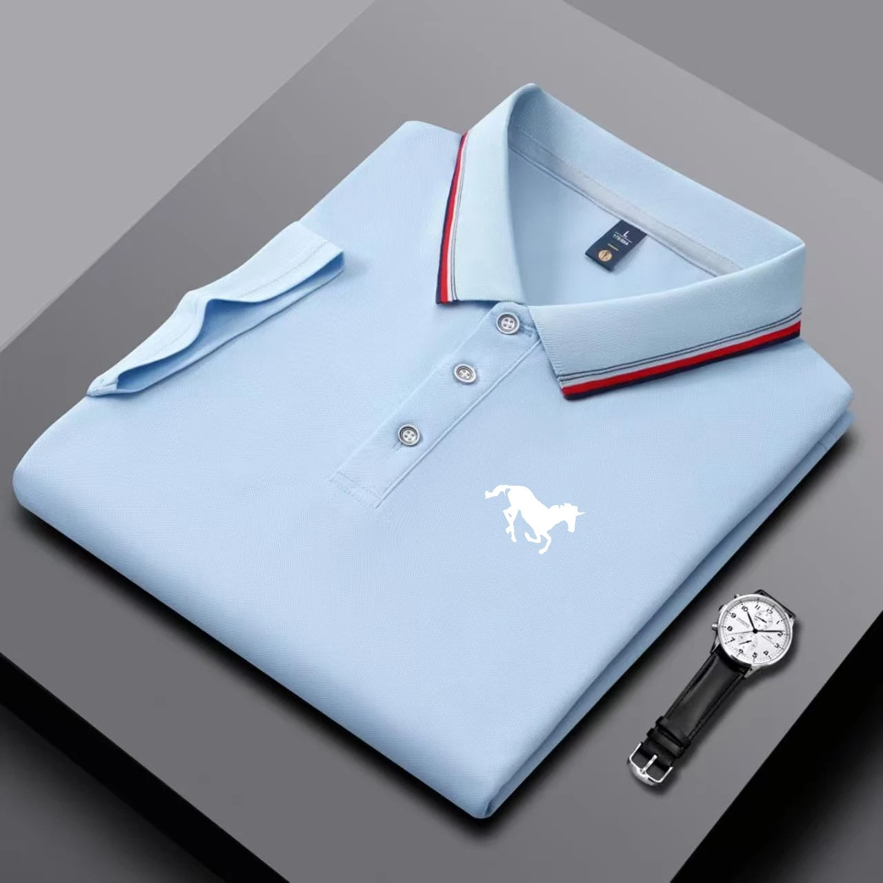 New Embroidered Men's Short Sleeved Polo Shirt, Breathable and Comfortable Elastic Top, New Product, Casual Business Style
