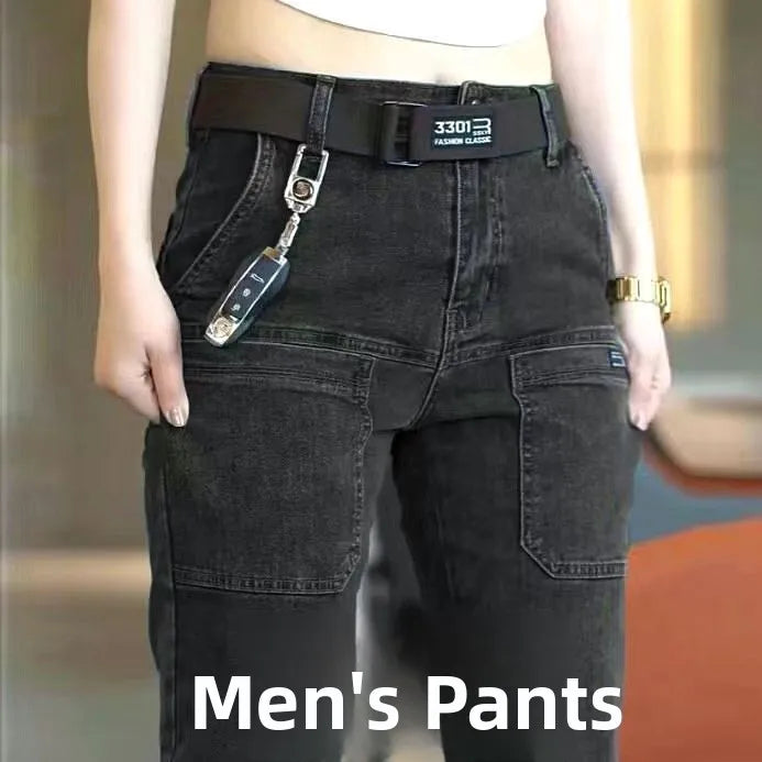 Men's Slim Fit Straight Leg Denim Jeans Flame Retardant Stretch Autumn Thin Faionable Long Pants Casual Wear Youth Sle