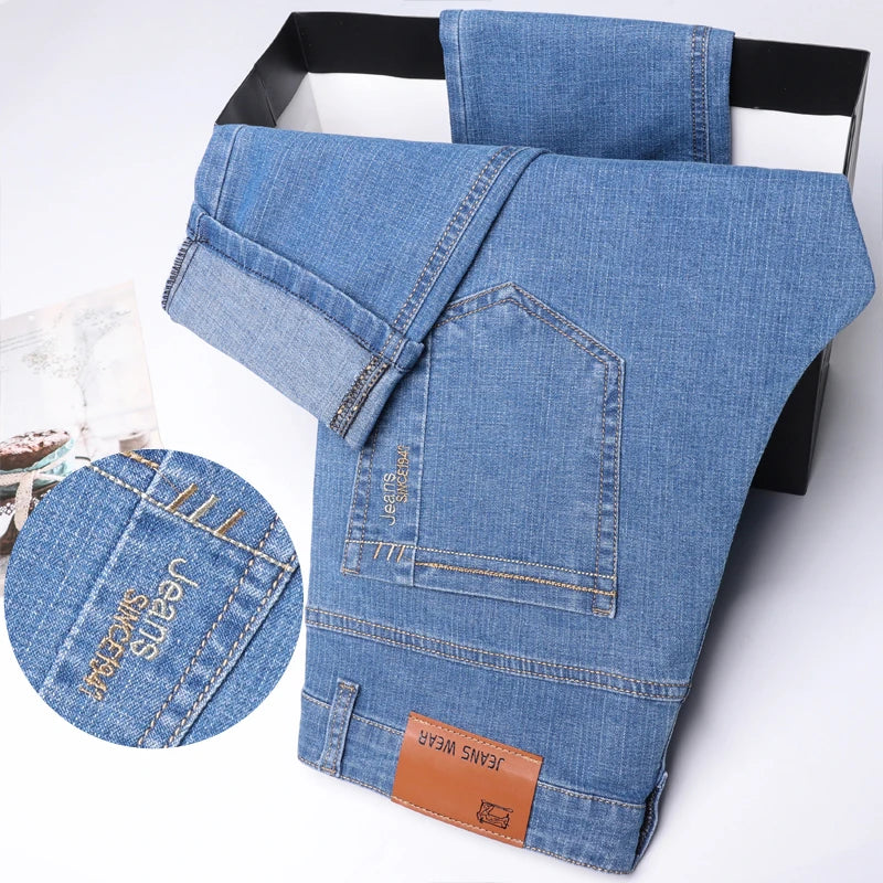 Summer new men's micro elastic straight leg denim pants with shape and skin friendly business men's pants in multiple sizes
