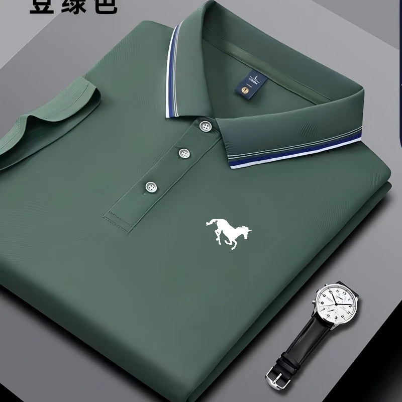New Embroidered Men's Short Sleeved Polo Shirt, Breathable and Comfortable Elastic Top, New Product, Casual Business Style