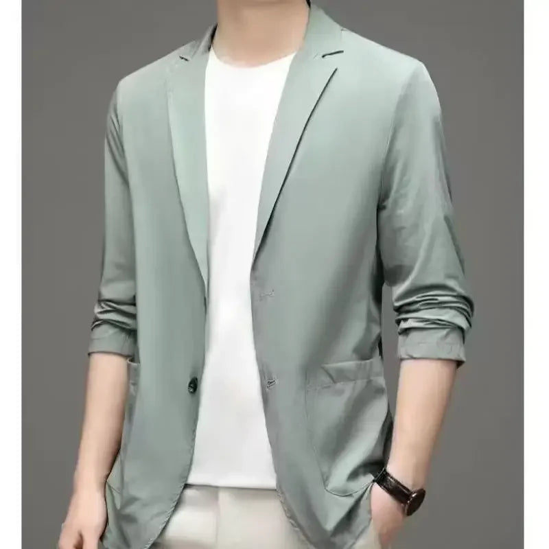 Summer Ice Silk Western-style Men's Suit Ultra-thin Casual Sun Protection Clothes Lightweight Spring Autumn Single-piece Jacket