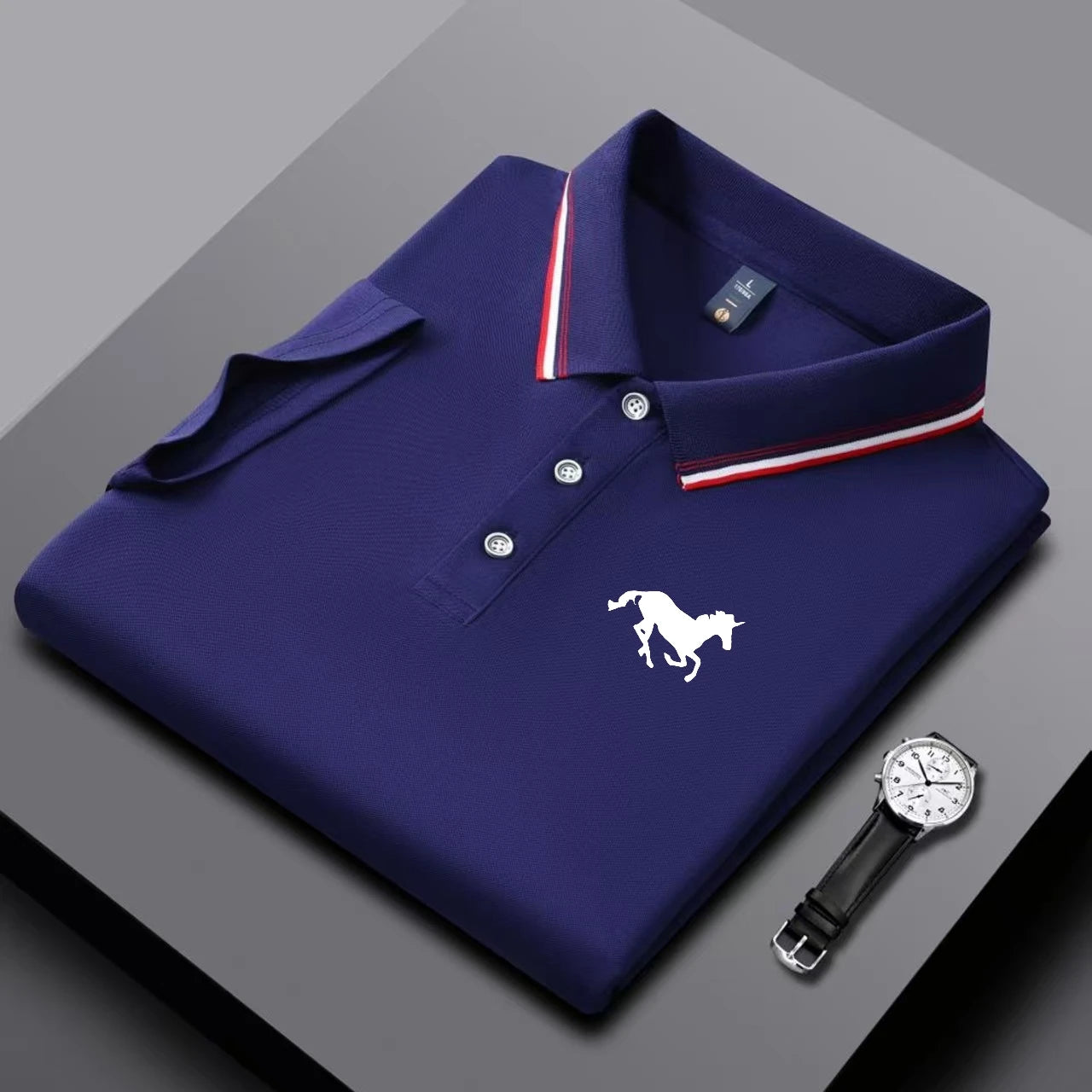 New Embroidered Men's Short Sleeved Polo Shirt, Breathable and Comfortable Elastic Top, New Product, Casual Business Style