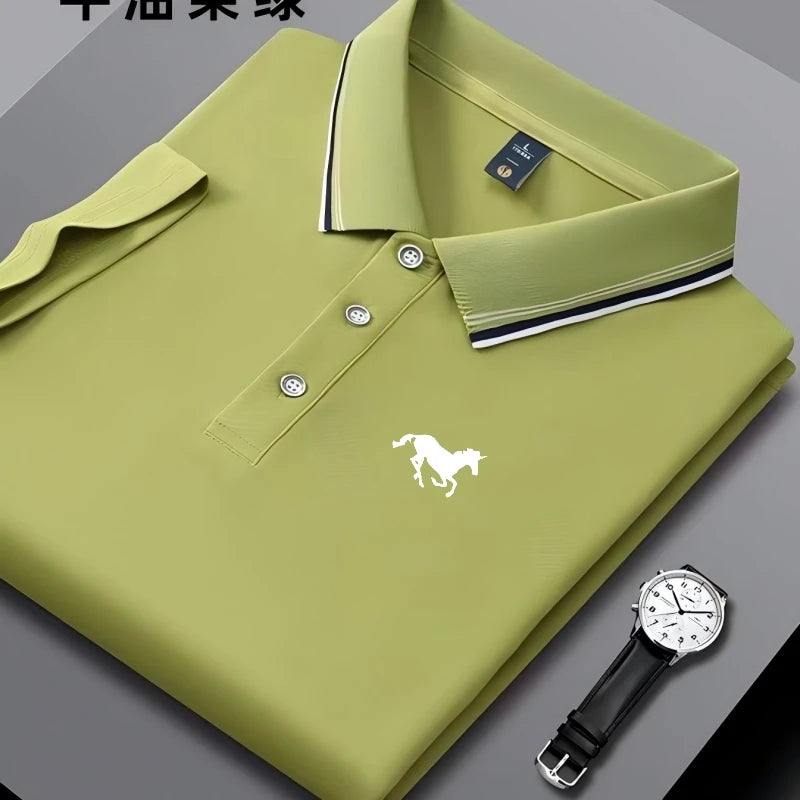 New Embroidered Men's Short Sleeved Polo Shirt, Breathable and Comfortable Elastic Top, New Product, Casual Business Style