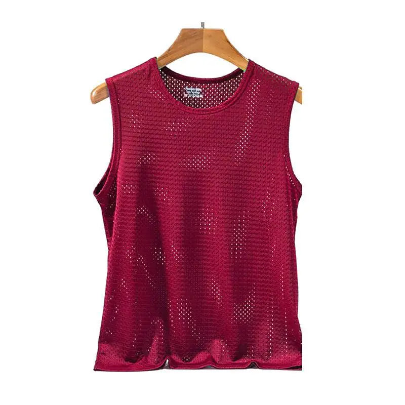 Men Ice Silk Tank Tops Thin Breathable Sport T Shirts Sleeveless Mesh Hole Vest Summer Quick-Drying Bodybuilding Fitness Vest