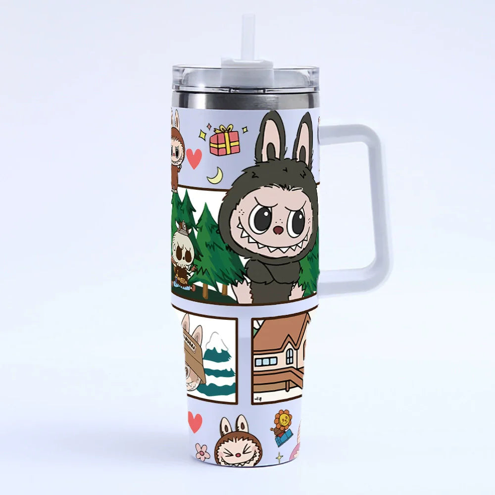 New 40OZ stainless steel drum type tibial drive insulated cup with straw and lid, large capacity car cup