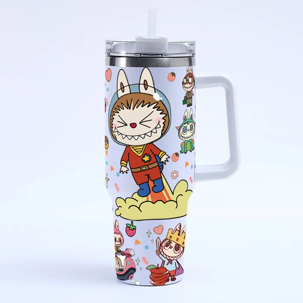 New 40OZ stainless steel drum type tibial drive insulated cup with straw and lid, large capacity car cup