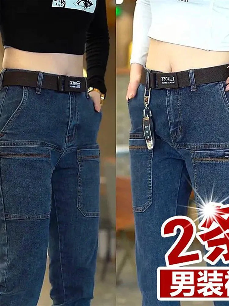 Men's Slim Fit Straight Leg Denim Jeans Flame Retardant Stretch Autumn Thin Faionable Long Pants Casual Wear Youth Sle