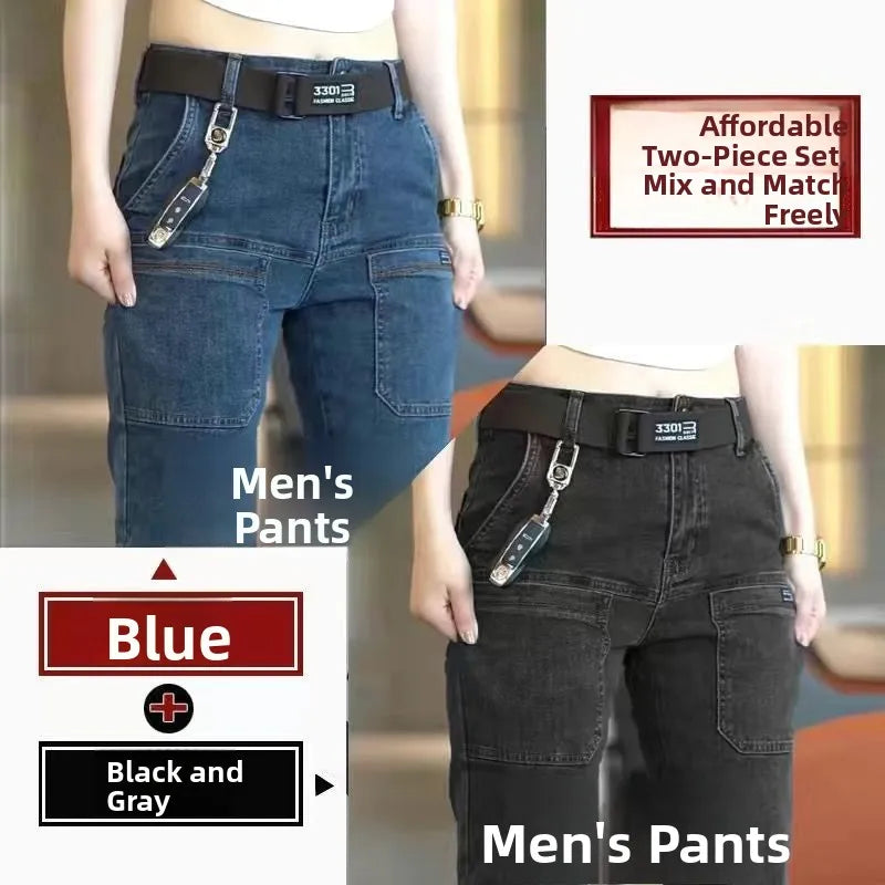 Men's Slim Fit Straight Leg Denim Jeans Flame Retardant Stretch Autumn Thin Faionable Long Pants Casual Wear Youth Sle