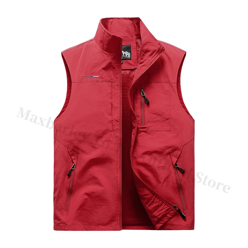 Men's Waistcoat  Jackets Outdoor Fishing Vest 2024 Summer Solid Color Stand Collar  Climbing Hiking Work Sleeveless With Pocket