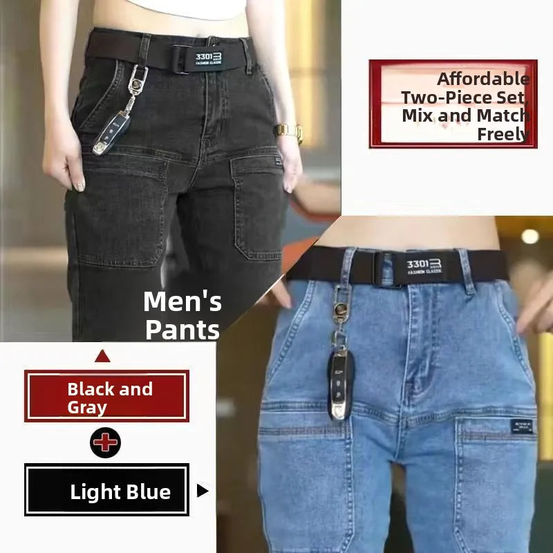 Men's Slim Fit Straight Leg Denim Jeans Flame Retardant Stretch Autumn Thin Faionable Long Pants Casual Wear Youth Sle