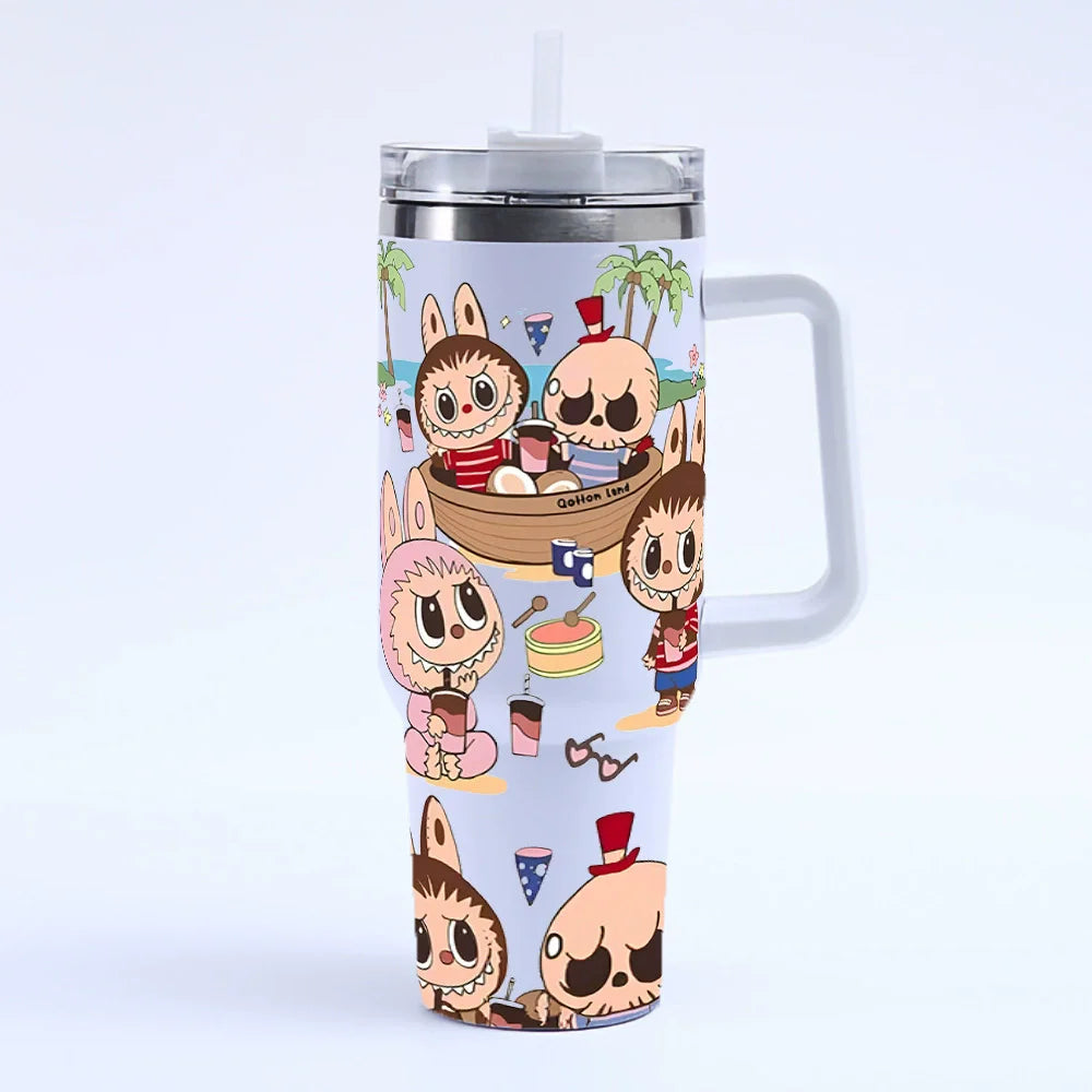 New 40OZ stainless steel drum type tibial drive insulated cup with straw and lid, large capacity car cup