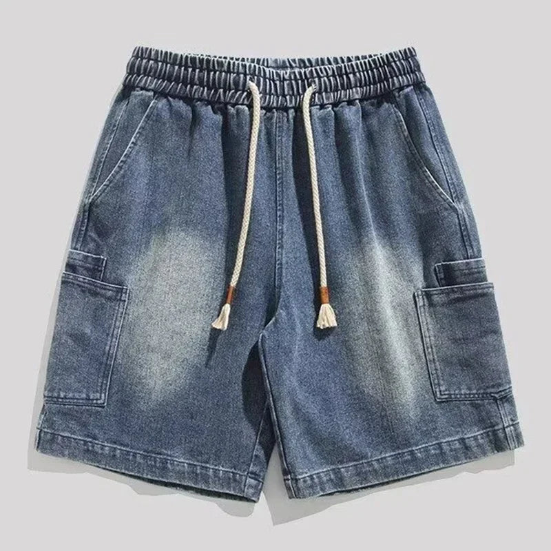2025 New Men's Y2K Vintage Baggy Cargo Jorts Summer High Street Straight Denim Shorts Casual Washed Multi-pocket bermudas