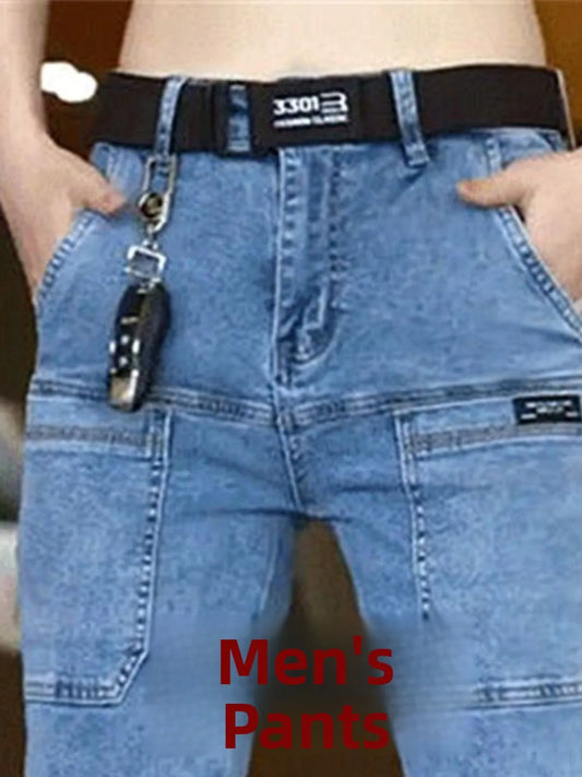 Men's Slim Fit Straight Leg Denim Jeans Flame Retardant Stretch Autumn Thin Faionable Long Pants Casual Wear Youth Sle
