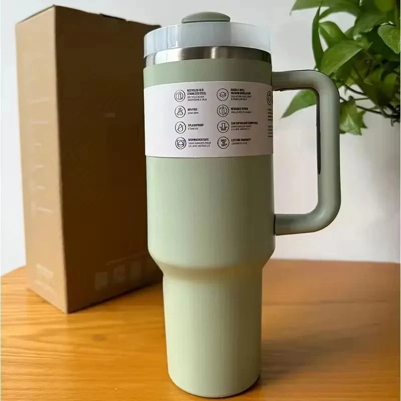 40oz Large Capacity Stainless Steel Travel Mug with Handle & Straw Lid | Office & Travel Essential | Leakproof Insulated Cup