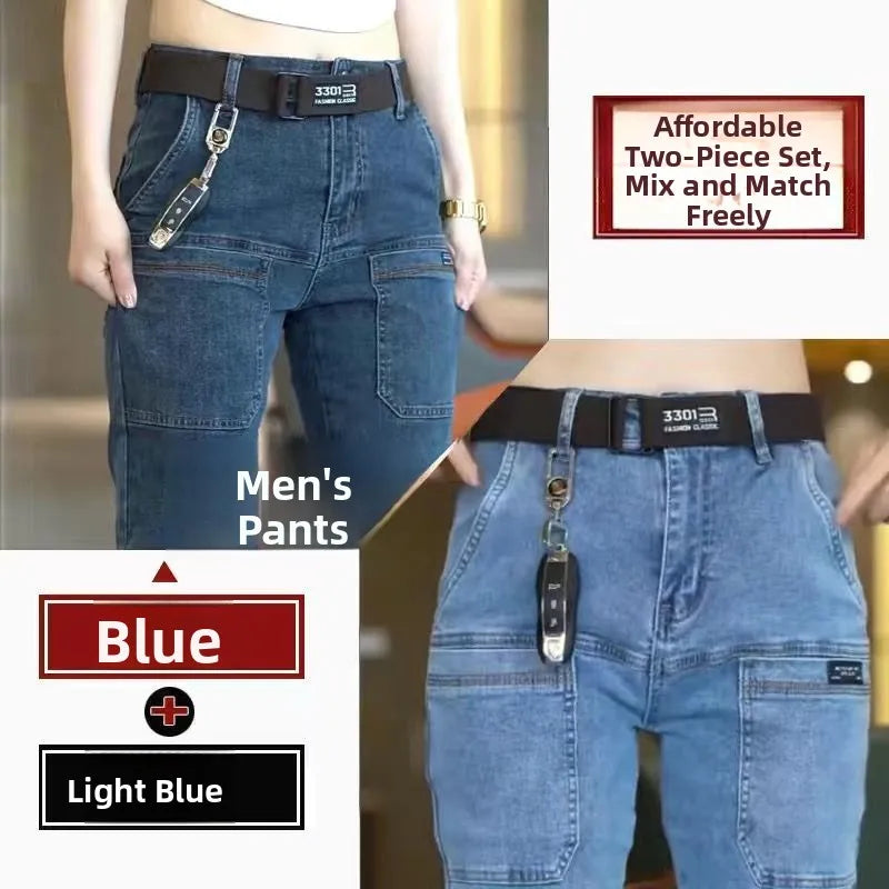 Men's Slim Fit Straight Leg Denim Jeans Flame Retardant Stretch Autumn Thin Faionable Long Pants Casual Wear Youth Sle