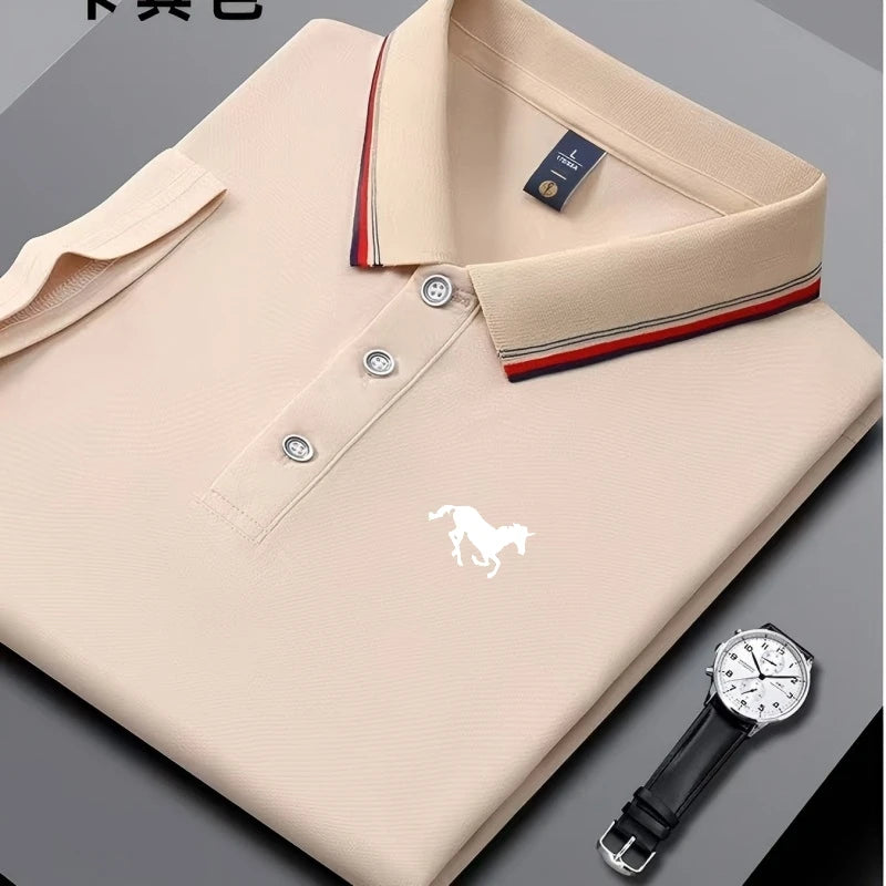 New Embroidered Men's Short Sleeved Polo Shirt, Breathable and Comfortable Elastic Top, New Product, Casual Business Style