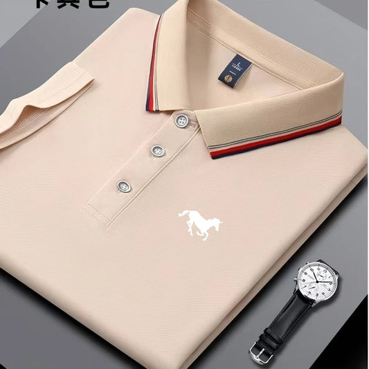 New Embroidered Men's Short Sleeved Polo Shirt, Breathable and Comfortable Elastic Top, New Product, Casual Business Style