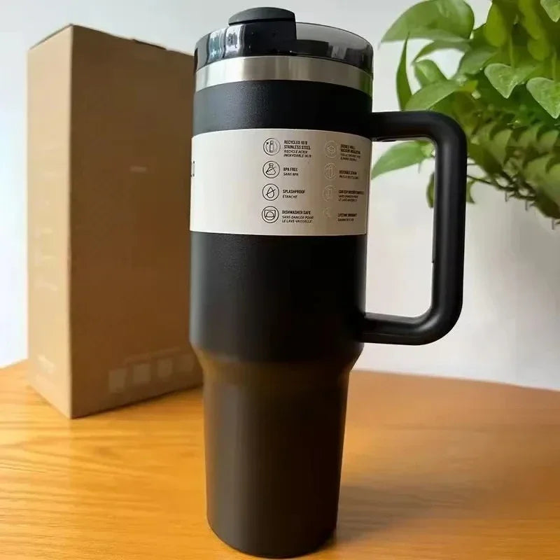 40oz Large Capacity Stainless Steel Travel Mug with Handle & Straw Lid | Office & Travel Essential | Leakproof Insulated Cup