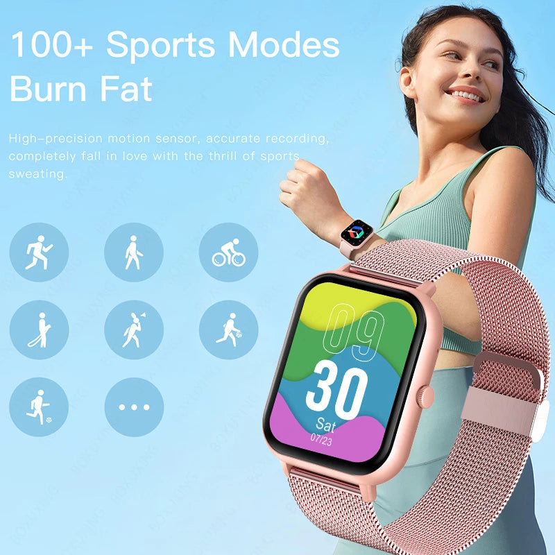 2025 New Smart Watch Women HD Bluetooth Call Sport Fitness Tracker Watch GPS Track Health Monitor Fashion Ladies Men Smart Watch