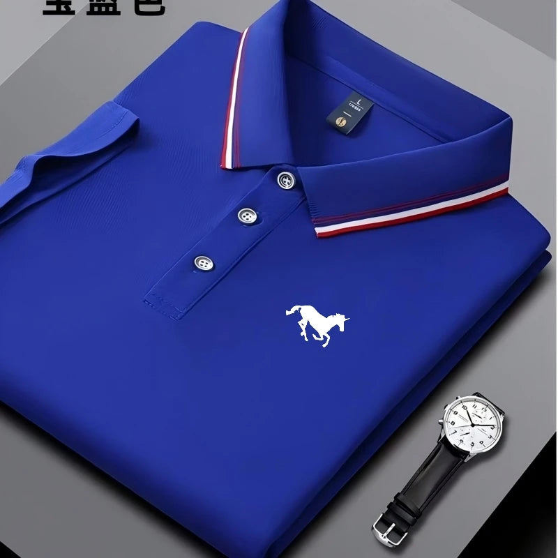 New Embroidered Men's Short Sleeved Polo Shirt, Breathable and Comfortable Elastic Top, New Product, Casual Business Style