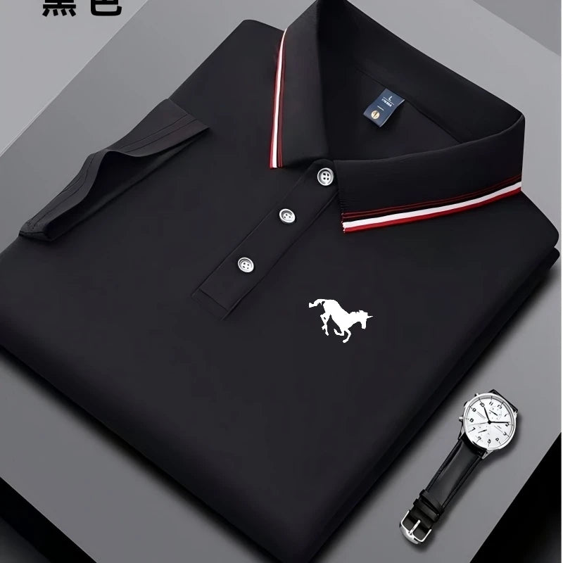 New Embroidered Men's Short Sleeved Polo Shirt, Breathable and Comfortable Elastic Top, New Product, Casual Business Style