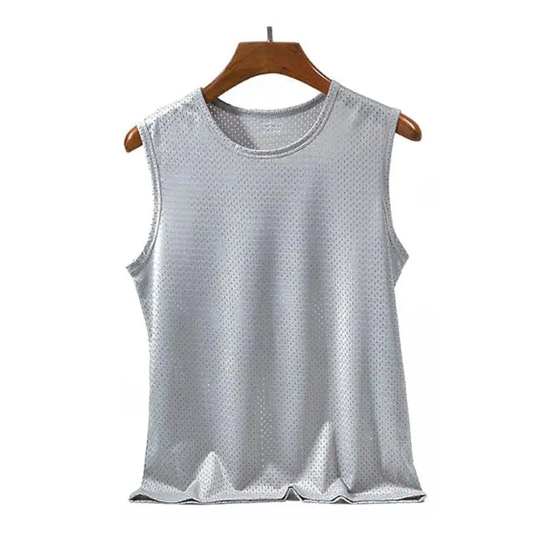 Men Ice Silk Tank Tops Thin Breathable Sport T Shirts Sleeveless Mesh Hole Vest Summer Quick-Drying Bodybuilding Fitness Vest